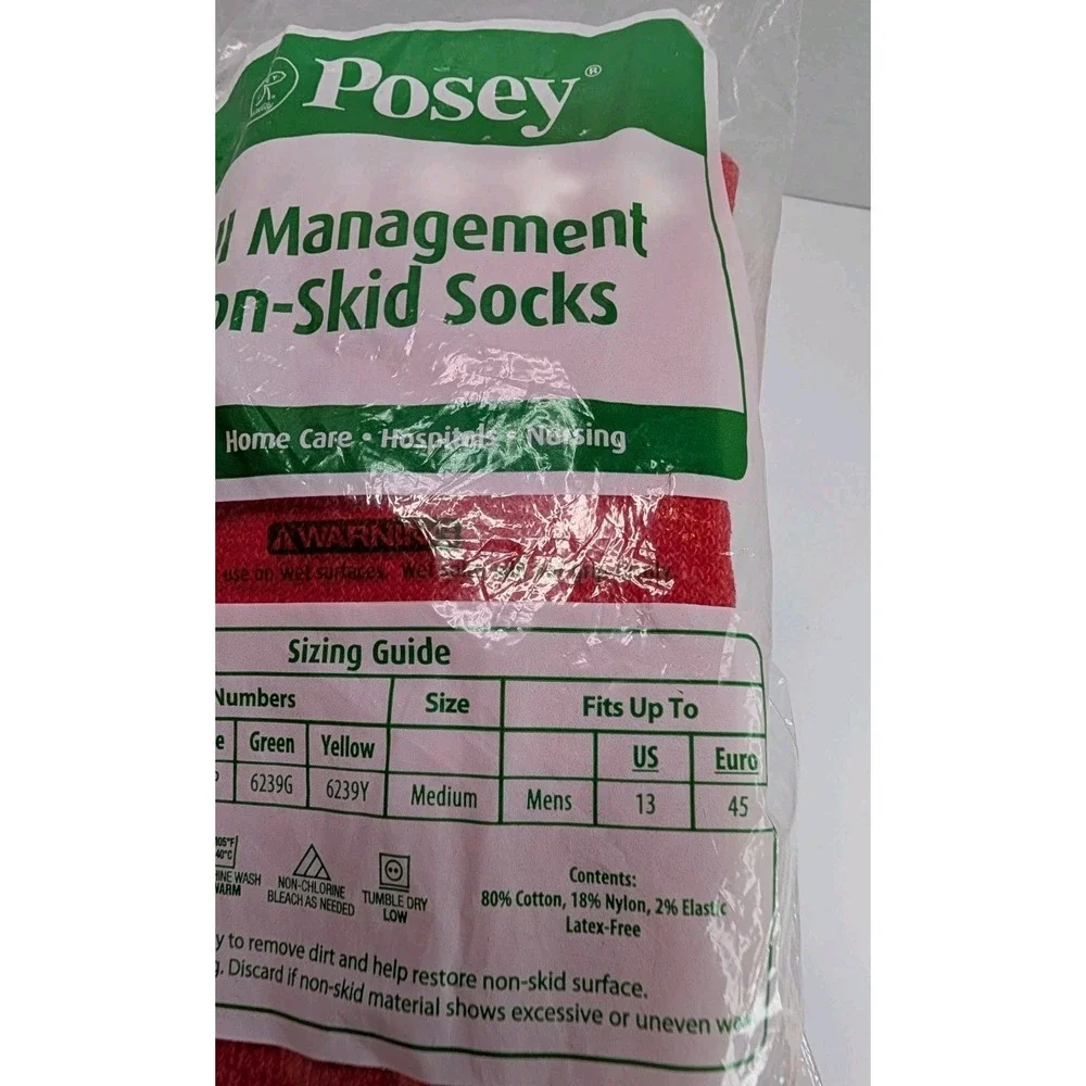 Posey Fall Management Non-Skid Socks Red Medium New in Package Tread Grip